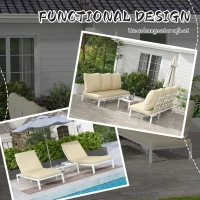 Outsunny Set de 2 Sezlonguri de Terasa cu Perna, Set de Pat Rabatabil de Exterior cu 5 Niveluri Reglabile cu Masa cu Blat de Sticla(m-6)