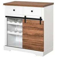 HOMCOM Küchenschrank Sideboard mit 2 Schubladen Weinregale Schiebetür Kommode verstellbaren Ablagen Aufbewahrungsschrank rustikal Weiß 80 x 39 x 86 cm(m-11)