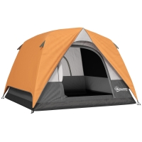 Outsunny Cort de camping impermeabil pentru 3 persoane, cu buzunar, cârlig pentru lanternă și husă, 2x2x1.35m, portocaliu