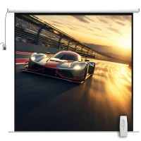 HOMCOM Ecran de Proiecție de 120 inch cu Telecomandă, Suprafață de Proiecție din Plastic și Metal, 236,5x8x236,5 cm, Alb(m-11)