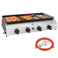 Outsunny Plită de grătar pe gaz cu 4 arzătoare de 2,4 kW și suprafață antiaderentă, 77x44,5x19 cm, argintiu