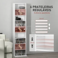 HOMCOM Estante para CDs e DVDs Suportes para CD Estreitos com 9 Compartimentos Prateleiras Ajustáveis 33x24x140 cm Branco(m-5)