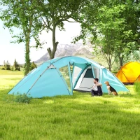 Outsunny 4-6 Man Family Camping Tent w/ 2 Bedrooms and a Living Room, Waterproof Tunnel Tent w/ Sewn In Groundsheet, Doors, Windows, Carry Bag, Blue(m-8)