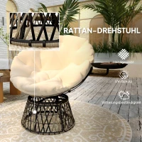 Outsunny Obrotowy Fotel Papasan z Rattanu 360° z Poduszką Średnica 90 cm w Beżu(m-7)