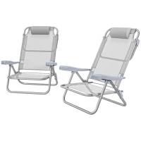 Outsunny Set 2 Scaune de Camping Pliabile cu Tetieră Căptușită și Spătar Reglabil în 6 Poziții, 62x65x80 cm, Gri Deschis(m-10)