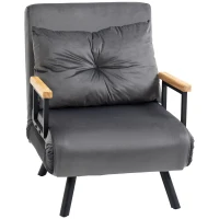 HOMCOM Canapea Extensibilă cu Spătar Reglabil pe 5 Nivele, Canapea Pat Individuală Pliabilă cu Perne, 63x73x81 cm, Gri(m-1)