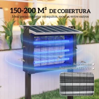 Outsunny Lâmpada Elétrica Anti-Mosquitos com Luzes LED Mata Mosquitos Elétrico 25W para Exterior Efeito 200 m² com Suporte Painel Ajustável 51,5x35x93,5 cm Preto(m-4)