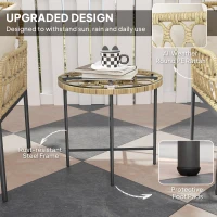 Outsunny 3 Piece Rattan Bistro Set, Wicker Garden Furniture Set with Cushions, Glass Top Coffee Table and Chairs for Outdoor, Patio, Balcony, Beige(m-4)