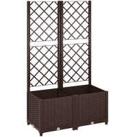 Outsunny Jardinieră Ridicată cu Spalier pentru Plante Cățărătoare și 8 Orificii de Drenaj din PP, 80x40x135 cm, Maro