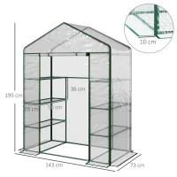 Outsunny Rechteckiges Garten- und Terrassengewächshaus 143x73x195cm, Transparente PVC-Platte und 8 Einlegeböden, aufklappbare Rolltür(m-3)