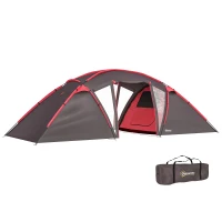 Outsunny 4-6 Man Family Camping Tent w/ 2 Bedrooms and a Living Room, Waterproof Tunnel Tent w/ Sewn In Groundsheet, Doors, Windows, Carry Bag, Grey(m-10)