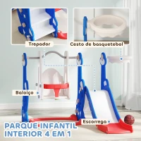 AIYAPLAY Escorrega Infantil 4 em 1 Parque Infantil com Baloiço e Escorrega Escalador Cesto de Basquetebol Temática de Foguete 147,5x160x107 cm  Multicor(m-4)