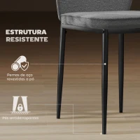 HOMCOM Conjunto de 2 Cadeiras de Jantar Modernas Cadeiras de Cozinha com Assento Acolchoado e Estofado Encosto Curvo 45x57x86 cm Cinzento(m-6)