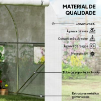 Outsunny Estufa tipo Túnel 500x200x205 cm Estufa de Jardim com Porta Enrolável e 8 Janelas Cobertura de PE 140 g/m² Branco(m-4)