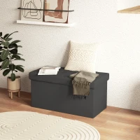 HOMCOM Panca Contenitore Pieghevole da 84L, Coperchio Imbottito e Rivestimento Finta Pelle, 76x38x38cm, Grigio(m-7)