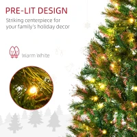 HOMCOM 1.5m 5ft Pre-Lit Christmas Tree Artificial Spruce Xmas Tree Warm White LED Holiday Décor with Metal Stand(m-5)