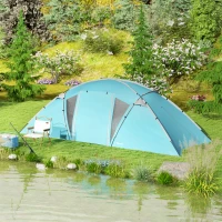 Outsunny 4-6 Man Family Camping Tent w/ 2 Bedrooms and a Living Room, Waterproof Tunnel Tent w/ Sewn In Groundsheet, Doors, Windows, Carry Bag, Blue(m-9)