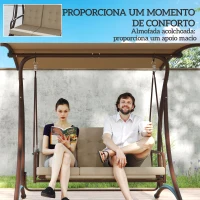 Outsunny Baloiço de Jardim Exterior de 3 Lugares Convertível em Cama com Toldo Ajustável Proteção UPF30+ 200x120x175 cm Caqui(m-6)