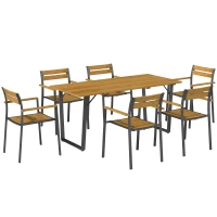 Outsunny Seven-Piece Wood Panel Patio Dining Set - Brown/Black(m-1)