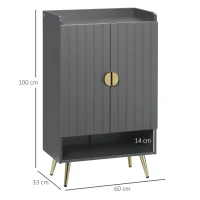 HOMCOM Scarpiera Slim Moderna a 4 Livelli con 2 Ante e Ripiani Regolabili per max 15 Scarpe, in Truciolato e Acciaio, 60x33x100 cm, Grigio e Oro(m-3)