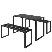 Outsunny Set da Pranzo, 3 Pezzi, 2 Panche e 1 Tavolino, per 4 Persone, in Metallo, Nero(m-10)