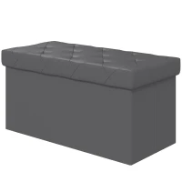 HOMCOM Panca Contenitore Pieghevole da 84L, Coperchio Imbottito e Rivestimento Finta Pelle, 76x38x38cm, Grigio(m-10)
