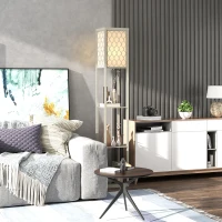 HOMCOM Three-Shelf Standing Lamp - Oak/White(m-9)