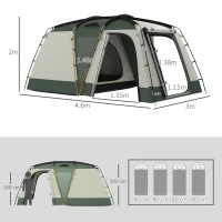 Outsunny Tenda da Campeggio 4 Posti Impermeabile con Zona Notte e Zona Giorno, in Poliestere, 460x300x200 cm, Verde(m-3)