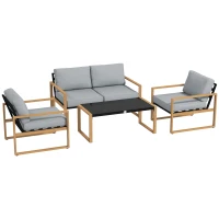 Outsunny Set Mobilier de Grădină din 4 Piese, cu Canapea de 2 Locuri, 2 Fotolii și Măsuță de Cafea, 123.5x75x73 cm, Gri(m-11)