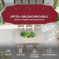 Outsunny Umbrelă Dublă de Grădină cu 12 Spițe, Orificii de Ventilație și Manivelă, 400x220x234 cm, Roșu Vin(m-4)
