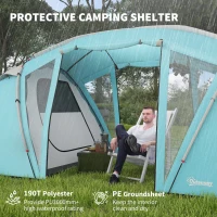 Outsunny 4-6 Man Family Camping Tent w/ 2 Bedrooms and a Living Room, Waterproof Tunnel Tent w/ Sewn In Groundsheet, Doors, Windows, Carry Bag, Blue(m-5)
