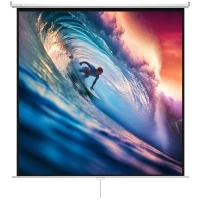 HOMCOM Ecran de Proiecție 120 Inch Format 1:1, Ecran Rulabil cu Unghi de 160° și Montare pe Tavan sau Perete, 223x8x223 cm, Alb(m-11)