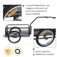 HOMCOM Carrello per Bicicletta Rimorchio Cargo Bici Trasporto di Oggetti Pieghevole Portata 36kg 156x72x82cm(m-6)