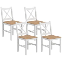 HOMCOM Set 4 Scaune pentru Bucătărie și Living cu Spătar Transversal, Scaune Clasice din Lemn de Pin, 41x46.5x86 cm, Alb(m-11)