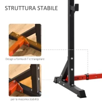 HOMCOM Supporto per Bilanciere con Altezza e Larghezza Regolabili in Acciaio, 77-122x73x121-171cm, Nero e Rosso(m-6)