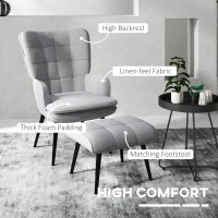 HOMCOM Armchair with Footstool, Living Room Chair, Linen Accent Chair for Bedroom, Home Study, Light Grey(m-4)