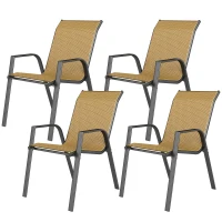 Outsunny Four-Piece Stacking Rattan Garden Seat Set - Khaki(m-11)