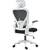 HOMCOM Executive Office Chair, Ergonomic Mesh High Back Desk Chair with Flip-up Armrest, Rotatable Headrest, Adjustable Lumbar Support for Home Study, Black(m-10)