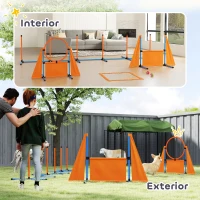 PawHut Conjunto de Treino de Agilidade para Cães com Piquetes para Slalom Zona de Descanso Barreira Anel de salto e Bolas Laranja(m-8)