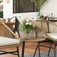 Outsunny Set Bistro din 3 Piese cu Măsuță de Cafea cu Blat de Sticlă și 2 Scaune, Φ45x46 cm, Natural(m-8)
