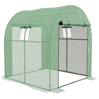 Outsunny Seră Tip Tunel din Polietilenă Cu Uși și Ferestre din Plasă, Cort cu Capac din PE și Cadru de Oțel, Verde 1,8x1,8x2 m(m-11)