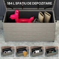 Outsunny Cufăr de Exterior de 184L din Ratan PE cu Roți, Mâner și Căptușeală Interioară Impermeabilă, 102x52x52 cm, Gri(m-4)