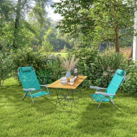 Outsunny Set 2 Scaune de Camping Pliabile cu Tetieră Căptușită și Spătar Reglabil în 6 Poziții, 62x65x80 cm, Albastru(m-8)