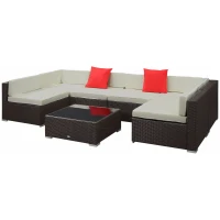 Outsunny Gartenmöbel Set Rattan Sessel Couchtisch 7tlg. mit Kissen Balkon im Freien(m-7)