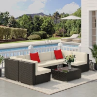 Outsunny Gartenmöbel Set Rattan Sessel Couchtisch 7tlg. mit Kissen Balkon im Freien(m-3)