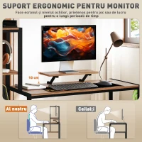 HOMCOM Birou  pentru Computer cu Suport pentru Monitor și Raft pentru Imprimantă, 150x48x125 cm, Maro(m-5)