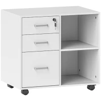 HOMCOM Dulap cu Sertare pentru Birou, Suport pentru Documente cu 3 Sertare cu Încuietoare și Chei, 60x40x56 cm, Alb(m-11)