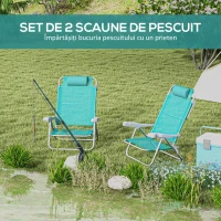 Outsunny Set 2 Scaune de Camping Pliabile cu Tetieră Căptușită și Spătar Reglabil în 6 Poziții, 62x65x80 cm, Albastru(m-4)