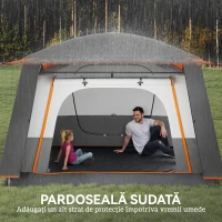 Outsunny Cort de Camping pentru 4-6 Persoane cu 2 Camere, Verandă și Geantă de Transport, 430x305x195 cm, Gri(m-6)