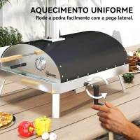 Outsunny Mini Forno de Pizza Exterior Portátil Forno a Lenha com Pedra Refratária Ø33 cm Termómetro e Bandeja Giratória 84x47x82 cm Prata(m-6)